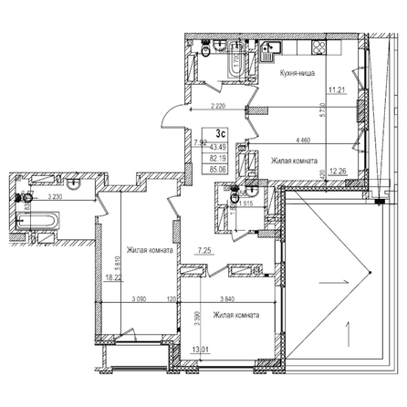 
  Продается 2-комн. квартира 82.1 м², в ЖК Чернышевский, корп 3.3. Фото 1.