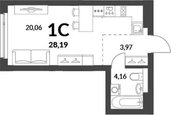 
  Продается студия 28.19 м², в ЖК Горская Лагуна. Фото 1.