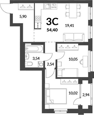 
  Продается 2-комн. квартира 51.46 м², в ЖК Горская Лагуна. Фото 1.