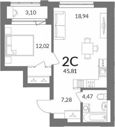 
  Продается 2-комн. квартира 42.71 м², в ЖК Горская Лагуна. Фото 1.