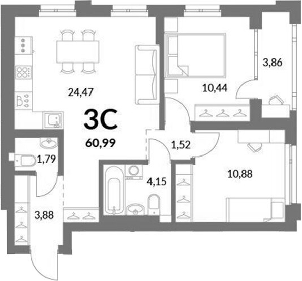 
  Продается 2-комн. квартира 57.13 м², в ЖК Горская Лагуна. Фото 1.