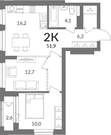 
  Продается 2-комн. квартира 50.6 м², в ЖК Горская Лагуна. Фото 1.