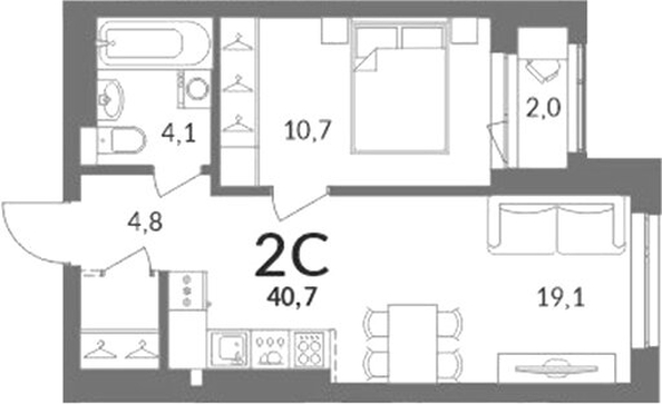
  Продается 2-комн. квартира 38.7 м², в ЖК Горская Лагуна. Фото 1.