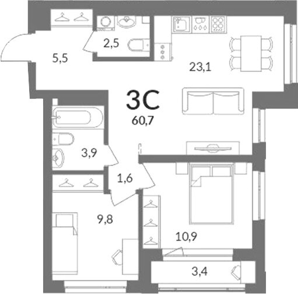 
  Продается 2-комн. квартира 59 м², в ЖК Горская Лагуна. Фото 1.