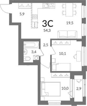 
  Продается 2-комн. квартира 51.4 м², в ЖК Горская Лагуна. Фото 1.