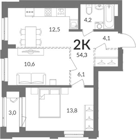 
  Продается 2-комн. квартира 51.3 м², в ЖК Горская Лагуна. Фото 1.