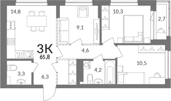
  Продается 3-комн. квартира 64.45 м², в ЖК Горская Лагуна. Фото 1.
