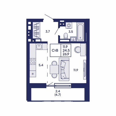 
  Продается студия 26.9 м², в ЖК Горизонт, дом 2. Фото 1.