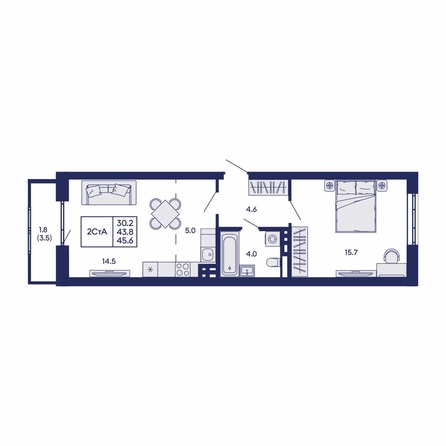 
  Продается 2-комн. квартира 45.6 м², в ЖК Горизонт, дом 2. Фото 1.