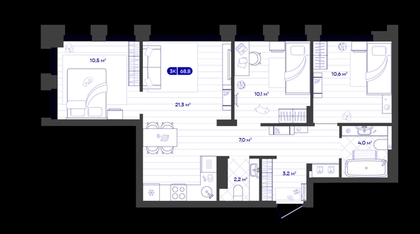 
  Продается 3-комн. квартира 68.82 м², в ЖК Баланс, 4 очередь. Фото 1.