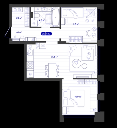 
  Продается 2-комн. квартира 57.03 м², в ЖК Баланс, 4 очередь. Фото 1.