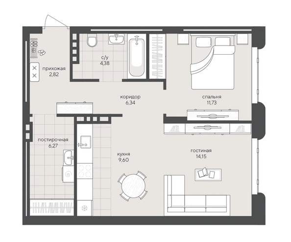 
  Продается 1-комн. квартира 55.29 м², в ЖК Новый Кедровый, дом 2. Фото 1.
