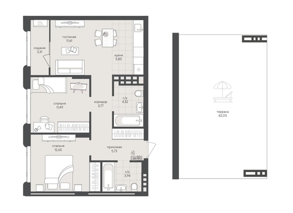 
  Продается 2-комн. квартира 104.72 м², в ЖК Новый Кедровый, дом 2. Фото 1.