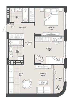 
  Продается 2-комн. квартира 64.39 м², в ЖК Новый Кедровый, дом 2. Фото 1.