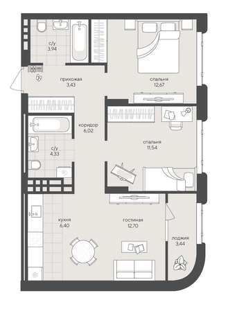 
  Продается 2-комн. квартира 64.47 м², в ЖК Новый Кедровый, дом 2. Фото 1.