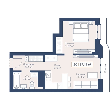 
  Продается 1-комн. квартира 37.11 м², в ЖК Виларт, дом 2. Фото 1.