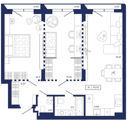 
  Продается 2-комн. квартира 75.52 м², в ЖК Юнити Центр. Фото 1.