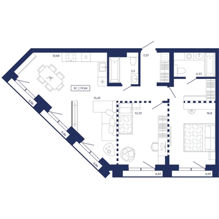 
  Продается 2-комн. квартира 77.84 м², в ЖК Юнити Центр. Фото 1.