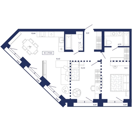 
  Продается 2-комн. квартира 77.84 м², в ЖК Юнити Центр. Фото 1.