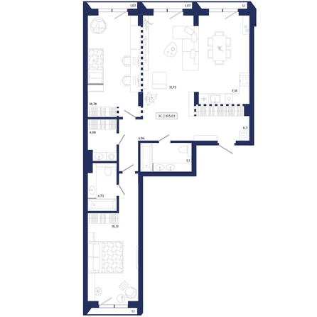 
  Продается 2-комн. квартира 105.03 м², в ЖК Юнити Центр. Фото 1.