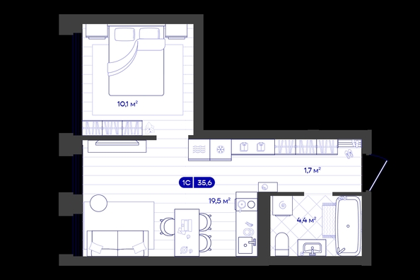 
  Продается 1-комн. квартира 35.61 м², в ЖК Баланс, 4 очередь. Фото 1.