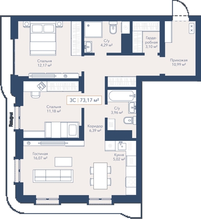 
  Продается 2-комн. квартира 73.17 м², в ЖК Виларт, дом 2. Фото 1.
