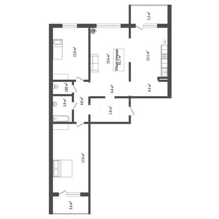 
  Продается 3-комн. квартира 86 м², в ЖК Революция. Фото 1.