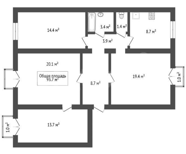 
  Продается 4-комн. квартира 93.7 м². Фото 1.
