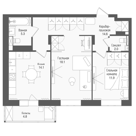 
  Продается 2-комн. квартира 66.7 м², в ЖК Тетрис, корпус 2. Фото 1.