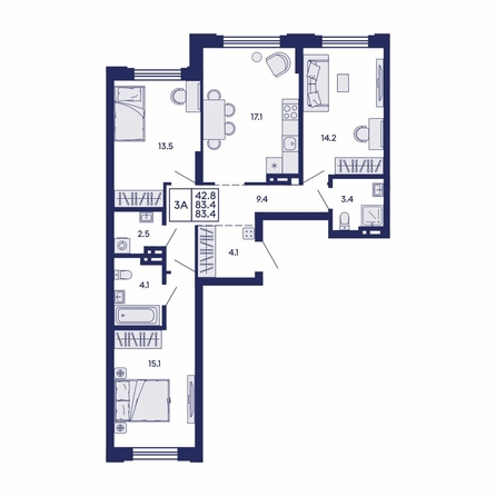 
  Продается 3-комн. квартира 83.4 м², в ЖК Сила леса, корп 1. Фото 1.