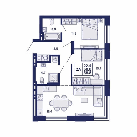 
  Продается 2-комн. квартира 58.8 м², в ЖК Сила леса, корп 2. Фото 1.