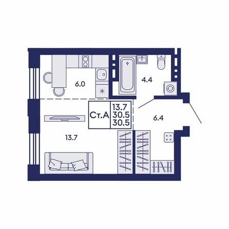 
  Продается студия 30.5 м², в ЖК Сила леса, корп 2. Фото 1.