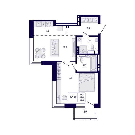 
  Продается 2-комн. квартира 48.5 м², в ЖК Цитатум. Фото 1.