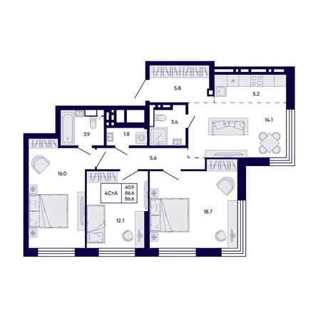 
  Продается 4-комн. квартира 86.6 м², в ЖК Цитатум. Фото 1.