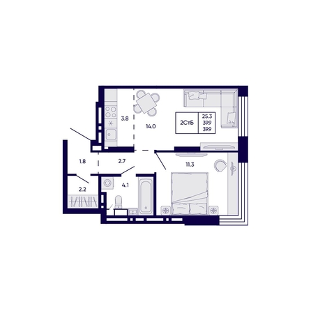
  Продается 2-комн. квартира 39.9 м², в ЖК Цитатум. Фото 1.