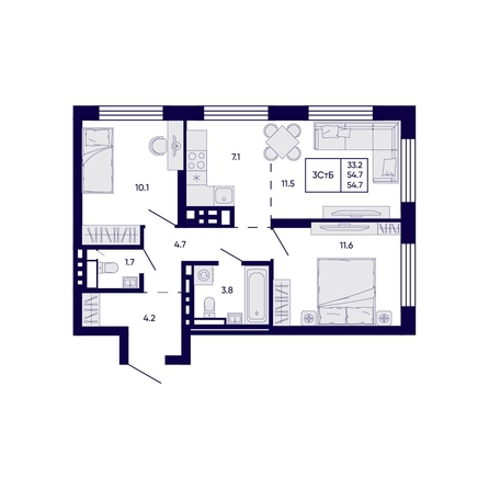 
  Продается 3-комн. квартира 54.7 м², в ЖК Цитатум. Фото 1.