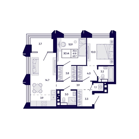
  Продается 3-комн. квартира 63.7 м², в ЖК Цитатум. Фото 1.