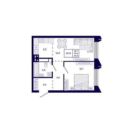 
  Продается 2-комн. квартира 44.6 м², в ЖК Цитатум. Фото 1.