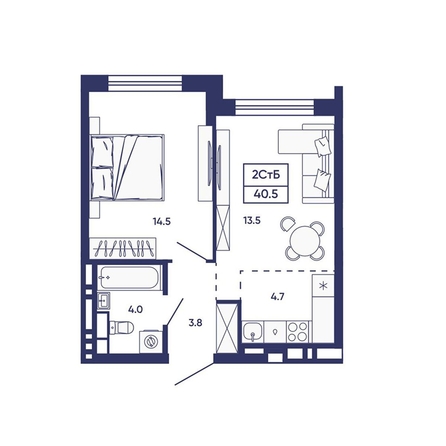 
  Продается 2-комн. квартира 40.5 м², в ЖК Сподвижники, дом 2. Фото 1.