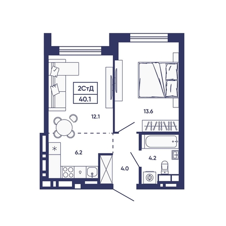 
  Продается 2-комн. квартира 40.1 м², в ЖК Сподвижники, дом 2. Фото 1.