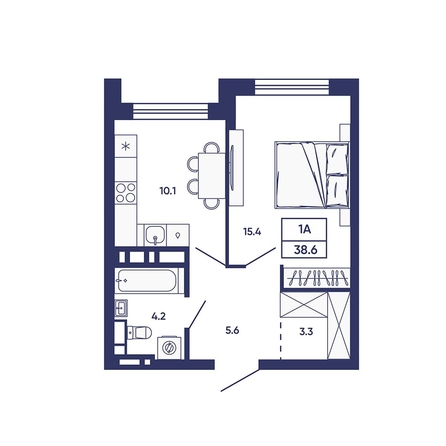 
  Продается 1-комн. квартира 38.6 м², в ЖК Сподвижники, дом 2. Фото 1.