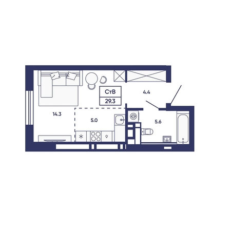 
  Продается студия 29.3 м², в ЖК Сподвижники, дом 2. Фото 1.