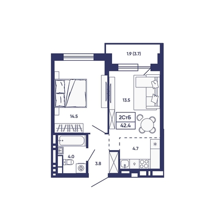 
  Продается 2-комн. квартира 42.4 м², в ЖК Сподвижники, дом 2. Фото 1.
