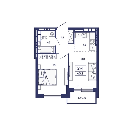 
  Продается 2-комн. квартира 40.2 м², в ЖК Сподвижники, дом 2. Фото 1.