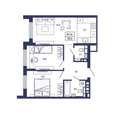 
  Продается 3-комн. квартира 55 м², в ЖК Сподвижники, дом 3. Фото 1.
