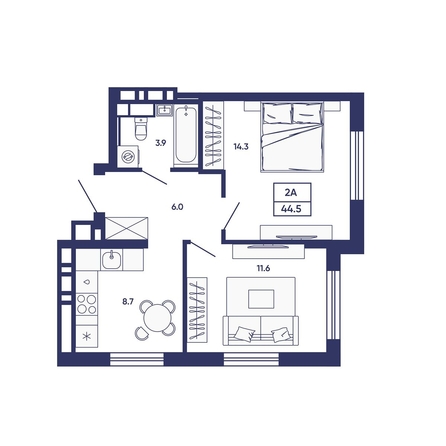 
  Продается 2-комн. квартира 44.5 м², в ЖК Сподвижники, дом 3. Фото 1.