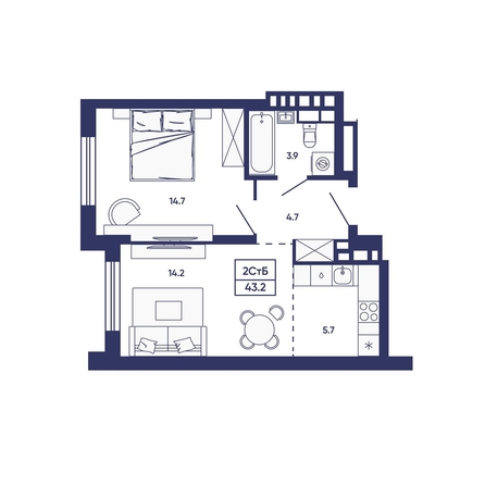 
  Продается 2-комн. квартира 43.2 м², в ЖК Сподвижники, дом 3. Фото 1.