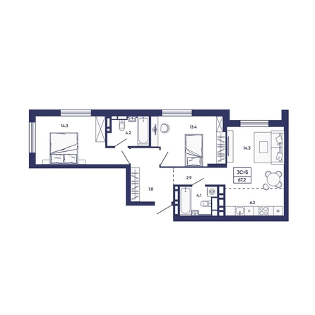 
  Продается 3-комн. квартира 67.2 м², в ЖК Сподвижники, дом 3. Фото 1.