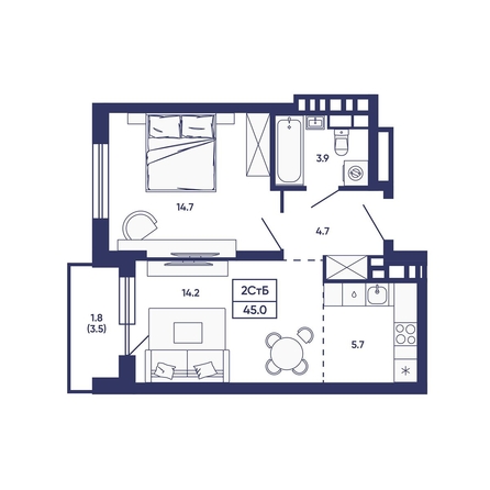 
  Продается 2-комн. квартира 45 м², в ЖК Сподвижники, дом 3. Фото 1.