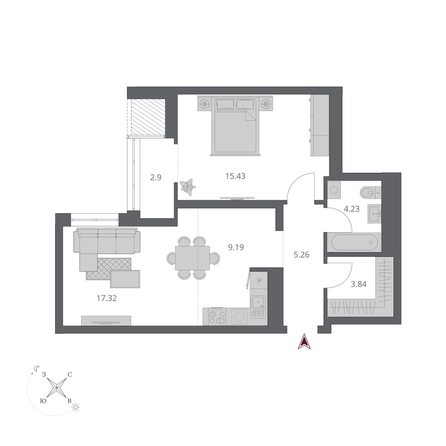 
  Продается 2-комн. квартира 58.17 м², в ЖК Беринг, дом 3. Фото 2.